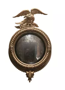 Antique Federal Gold Gilt Wood Eagle Convex Mirror Looking Glass - Picture 1 of 10
