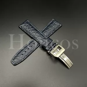 20/22 MM D/Blue Genuine Leather Stone Watch Band Strap S Deployment Fits For IWC - Picture 1 of 5