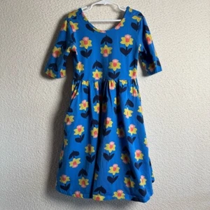 Hanna Anderson Girls Blue Print Skater Dress with Pockets Size 10 - Picture 1 of 10