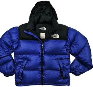 HOT VTG Men's THE NORTH FACE @ 700 NUPTSE QUILT DOWN HOODED PUFFER BLUE Jacket S - Picture 1 of 16