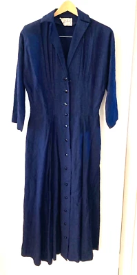 Vestido De Colección Texturizado Azul Pat Hartley Swing Rockabilly Años 50 Secretaria Movible Talla 4 Foto 1 de 4