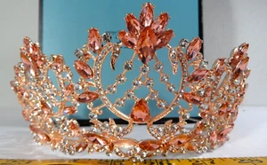 Tiara SWEETV Accessories Collection Pink Rhinestone Crown Jeweled Princess Bride - Picture 1 of 3