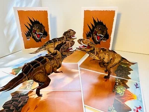 Origami Pop Cards Brown Running T-Rex Dinosaur Pop Up Happy Fathers Day  - Picture 1 of 8