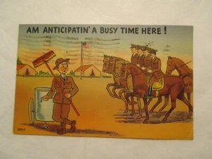 Comic Militär Postkarte Ich erwarte eine geschäftige Zeit hier Humor - Bild 1 von 2