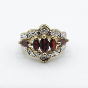 Garnet Marquise Cocktail Ring Size 6.75 Gold Plated January Birth Stone