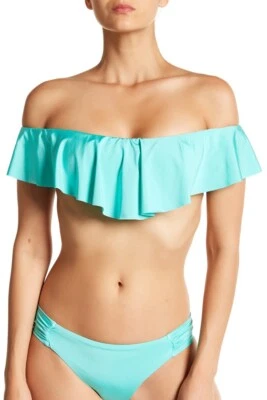 Trina Turk Women's 12 Swimsuit Bikini Top Bandeau Off The Shoulder Flutter Aqua - Image 1 of 2