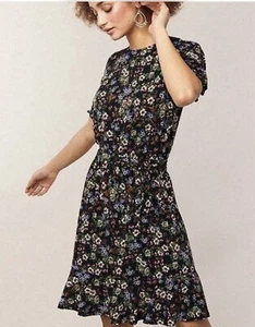 Beautiful Oasis Ditsy Black & Multi Floral Print Tea Dress Size XS VGC - Picture 1 of 19