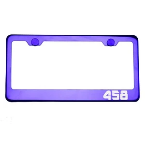 Purple Chrome License Plate Frame 458 Laser Etched Metal Screw Cap - Picture 1 of 8