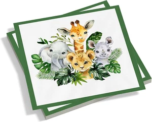 Safari Baby Shower Napkins, Jungle Animals Baby Shower Disposable 50 Pcs - Picture 1 of 11