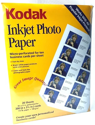 Kodak Inkjet Photo Paper 8 1/2 x 11 Perforated 20 Sheets For 200 Business Cards - Image 1 of 4