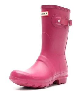 Hunter Original Womens Raspberry Pink Rubber Pull On Mid Calf Rain Boots Size 5 - Picture 1 of 6