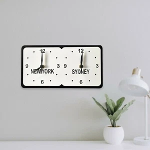 Bespoke Named Square Two Time Zones Wall Clocks & Desk Stand Many Colour Choices - Picture 1 of 10