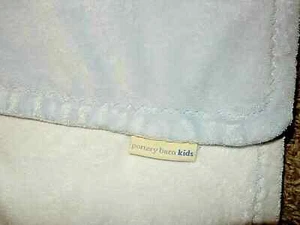 4D Pottery Barn Kids Blue White Plush Chamois Velour Stroller Crib Baby Blanket - Picture 1 of 4