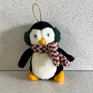 Vintage Debbie Mumm Hugsy McFinn Penguin Scarf Earmuffs Plush Christmas Ornament - Picture 1 of 6