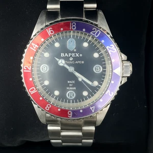 A BATHING APE TYPE 2 BAPEX Armbanduhr Silber Rot Blau Analog Box Selten Gebraucht Japan - Bild 1 von 24
