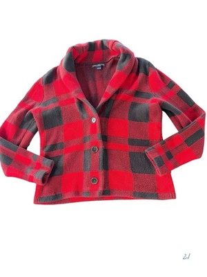 Cárdigan suéter a cuadros American Living rojo y negro para mujer talla grande L Foto 1 de 2