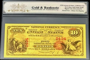 BILLETE DE ORO DE $10 DE 1875 EN FUNDA PROTECTORA CON CERTIFICADO DE AUTENTICIDAD - 99,9% ORO 24K - Imagen 1 de 7