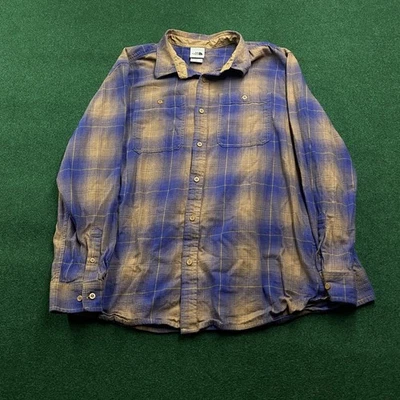Vintage The North Face Shirt Mens 2XL Brown Blue Shadow Plaid Hike Flannel - Image 1 of 4