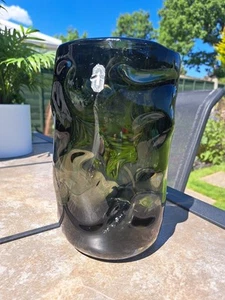 WHITEFRIARS WILSON & DYER KNOBBLY GLASS VASE GREEN/BLACK. - Picture 1 of 8