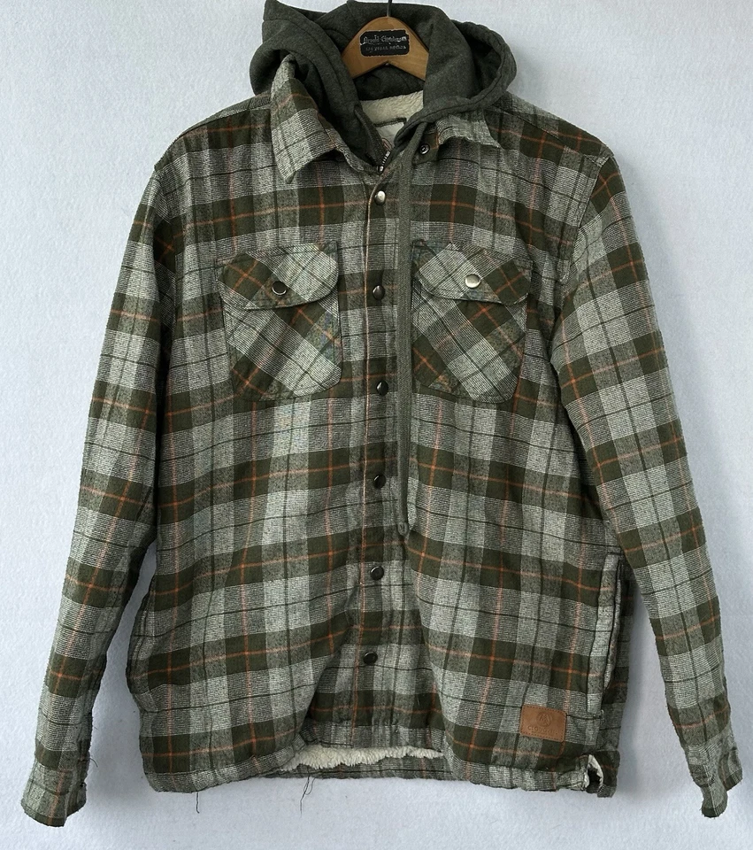 Cloudveil Beefy Flannel Fleece Shacket Outdoor Men's L Green Hooded Comfort Work - Image 1 of 4