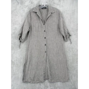 SOLO Blouse Womens Medium Linen Tunic Button Side Vents Lagenlook Minimalist - Picture 1 of 10