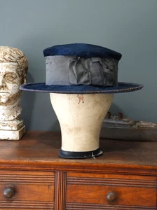 Antique 1890s Silk beaver Top Hat Blue Ribbon Vintage Victorian - Picture 1 of 20