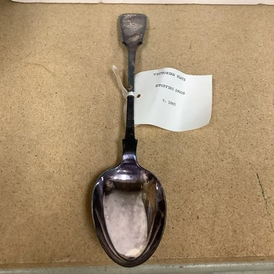 Antigua cuchara de rellenar grande y pesada chapada en plata de 1800 W&D 121/2" de largo Foto 1 de 3