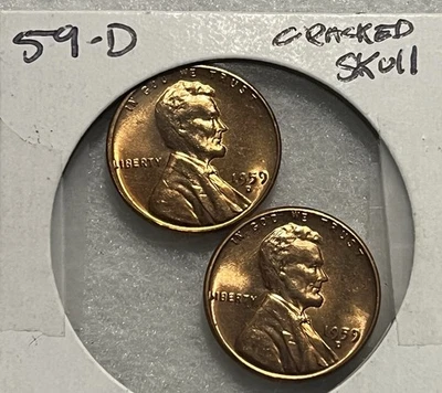 1959 D Lincoln Cent Cracked Skull Lot (2) Mint Error - Image 1 of 4