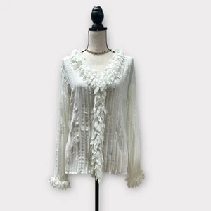 Elementz Womens L Vtg Y2K Chiffon Top Button Fairy Whimsigoth White - Picture 1 of 8