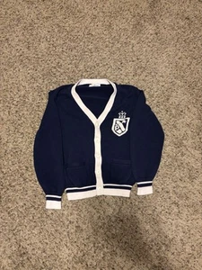 vintage Navy pringle of scotland Crest Collegiate Style cardigan Fits Small - Picture 1 of 7