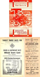 1950 ISLE of MAN Lightweight & Senior TOURIST TROPHY TT PROGRAMME 2x Score Card - Picture 1 of 8