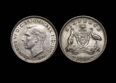 1948 Australia Silver Sixpence Coin George VI Era (1936-1952) Uncirculated 🇦🇺 - Image 1 of 2