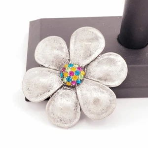 Broche colgante flor estaño estrás 2 1 8" vintage colorido sf-34 - Imagen 1 de 5
