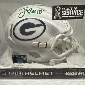 Minicasco Beckett Jordan Love autografiado Green Bay Packers saludo blanco - Imagen 1 de 12