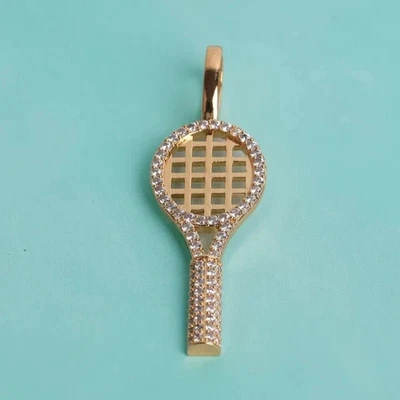 1.0Ct Round Cut Lab-Created Diamond Tennis Racket Pendant 14k Yellow Gold Plated - Image 1 of 4