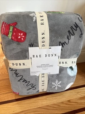 "MANTA RAE DUNN MUÑECO DE NIEVE MEERY QUEEN Talla FELPA AZUL MARINO 90""X90"" Navidad NUEVA CON ETIQUETAS Foto 1 de 2