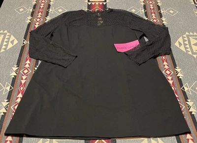 Vestido Betsey Johnson Negro Manga Encaje Línea A 18W Ónix Perla Cóctel Fiesta T39 Foto 1 de 4