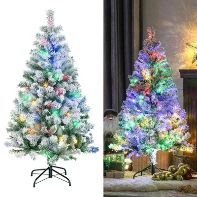 Christmas Tree Prelit LED Snow Flocked Tipped 4.5ft Artificial Decoration - Image 1 of 4