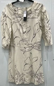 NWT Banana Republic Womens Mini Dress 3/4 Sleeve Ivory Black Floral Print Size 8 - Picture 1 of 5