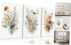 Framed Wildflower Wall Art Colorful Botanical Floral Poster Canvas Prints Set - Picture 1 of 8
