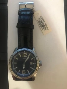 GUESS blaues Zifferblatt schwarz Leder Sport Herrenuhr W90059G1 neu gut als Geschenk - Bild 1 von 1