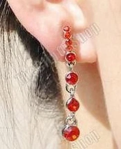 CLIP ON crystal RED DIAMANTE 4cm long DROP EARRINGS - Bild 1 von 3