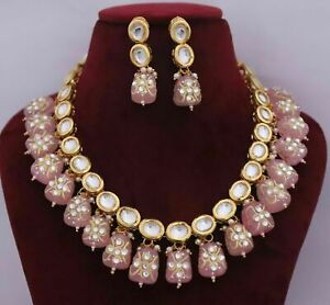 Indian Bollywood Gold Plated Kundan Necklace Earring Bridal Wedding Jewelry Set