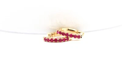 14k Huggy Hoops Small Hoop Earrings Natural Ruby Stones .13ct Pair of Hoops - Image 1 of 4