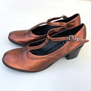 Lili Mill Mary Jane Pump Sz 41 Italy Metallic Leather T-Strap Heels Whimsigoth - Picture 1 of 12