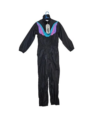 NWT Vintage Women’s Snuggler Ski Suit One Piece Size 8 Black Teal Purple Pink - Image 1 of 4