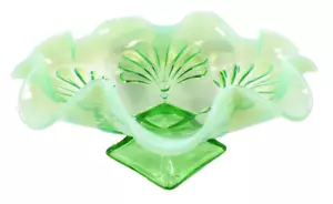 Perlen Fächer Schale grün opalisierend Glas EAPG Jefferson 211 antik - Bild 1 von 8