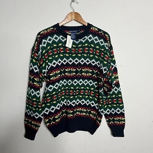 Nautica Knit Christmas Color Ramie Cotton Sweater Youth Boy Sz XL 20 Vtg NWT - Picture 1 of 7