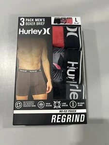 HURLEY 3PACK REGRIND MENS BOXER BRIEFS 6" INSEAM - SIZE: L - BLACK/GRAY/SALMON - Picture 1 of 3