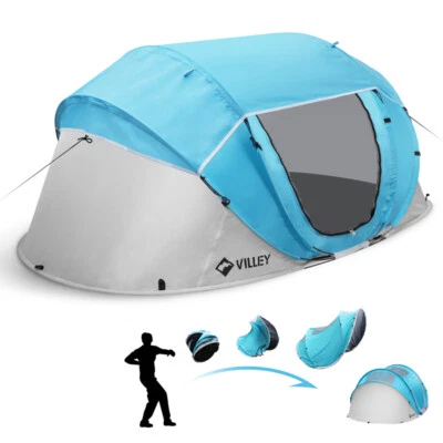 VILLEY 2 Person Pop Up Tent Camping Tent Waterproof Automatic Setup Instant - Image 1 of 4